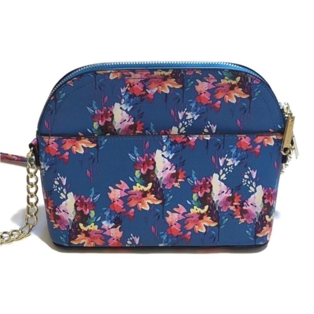 NWT Steve Madden BMaggie Floral Blue Gold Chain Crossbody Bag Purse - Picture 7 of 10
